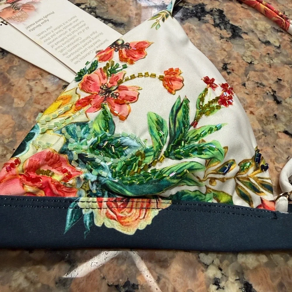 Agua Bendita beaded Agua Gypsy Lola Floral Bikini NWT